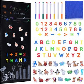 Nezyo Magnetic Chalkboard Contact Paper 40x15.7In Wall Board 8 Liquid Chalk 78 Magnetic Letters Magnetic Chalkboard for Wall Blackboard Wall Sticker(Black)
