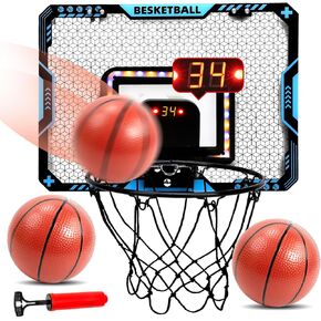 COUOMOXA Basketball Hoop Indoor for Kids:Mini Ball Game Set with Electronic Scoreboard - Perfect for Wall or Room - Fun Sports Toy for Boys and Girls Ages 3-12