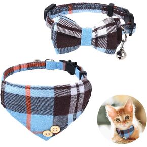 Mini Cat Bandana ، طوق Tie Cat ، طوق Bandana Cat مع أجراس و Bowtie ، ربطة عنق القوية مع الحجم القابل للتعديل في حزام الأمان للأولاد أو الفتيات القطط الصغيرة ، الأزرق (PCS)