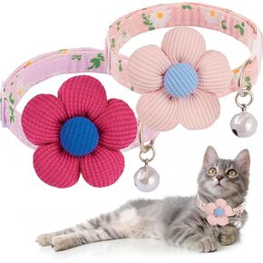 Cat Collar, Breakaway Kitten Collar with Bell and Flower for Girls Boys, Cute Safe Pet Collar, Adjustable Length (2 Pack) (Pink + Purple)