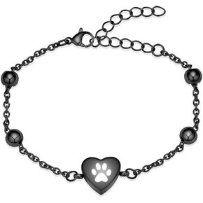 zeqingjw Pet Paw Urn Bracelet for Ashes Adjustable Heart Cremation Bracelet for Pets Ashes Stainless Steel Dog Cat Cremation Jewelry Memorial Keepsake Bracelet