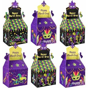 12 Pieces Mardi Gras Party Treats Boxes Mardi Gras Paper Boxes Mardi Gras Goodie Boxes for Mardi Gras Masquerade Party Supplies