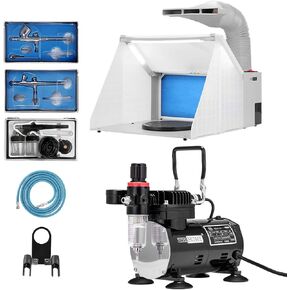VIVOHOME Professional Airbrushing Combo Set with 1/5 HP Portable Compressor Kit and Model Spray Paint Booth for Tattoo Makeup Shoes Cake Craft Nail Toy Part White+black