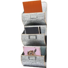 Mind Reader File Organizer, Office Organization, Magazine Rack, Wall Mount, Galvanized Metal, 12" L x 3.75" W x 32.25" H, Silver