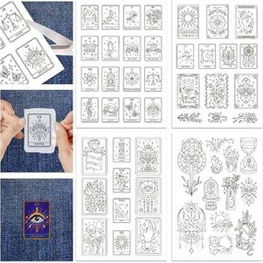 GLOBLELAND 4 Sheets Tarot Cards Water Soluble Hand Sewing Stabilizers for Fabric Witch Mystical Embroidery Stitch Practice Embroidery Patterns Transfers for Embroidery Beginners Lovers
