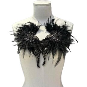1 Pair Feather Rhinestone Applique, White Rhinestone Applique for Dress, Wedding Dress, Costume Decoration Accessory Patch. (Feather Applique-White)