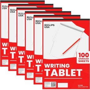 Notepads, Unruled Writing Tablet, Note Pads 6 x 9, Small Notepads, Memo Pad, White, Chipboard Back, Writing Pad, Office Supplies, 100 Sheets Per Pad (6 Pack)