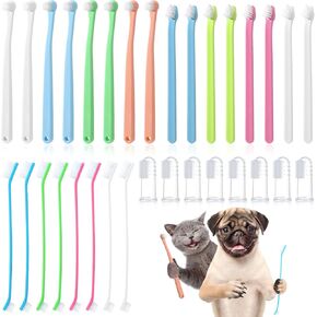 32 Piece Pet Dog Toothbrush Set, Double Sided Brushes, Finger Toothbrush, Long Handle Cat Puppy Tooth Brushing Kit Pet Cleaning Oral Dental Care Supplies