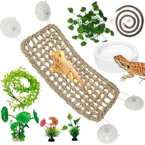 8 Pieces Leopard Gecko Tank Accessories Bearded Dragon Hammock Chameleon Cage Decor Reptile Bridge Climbing Vines and Plants Kit for Lizard Crested Gecko Ball Python Iguana