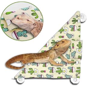 Bearded Dragon Hammock with Pillow, Swing Hanging Reptile Bed Lounger, Reptile Cover Substrate Tank Accessorie with Suction for Axolotl Bearded Dragon Geckos Lizard Terrariums Accessories