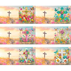 pigpigboss 6 Packs Cross Diamond Art Greeting Cards with Envelop Religion Cross Flower Diamond Painting Greeting Card DIY Butterfly Diamond Painting Xmas Cards Arts Crafts Kit (Cross)