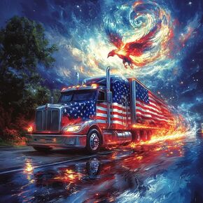 NEWENMO Colorful Truck Diamonds Painting Kits for Adults Beginner DIY 5D Eagle Diamond Art Paint with Round Diamonds, Full Drill Gem Art Flag Diamonds Painting for Craft Home Wall Decor 12x12 Inch