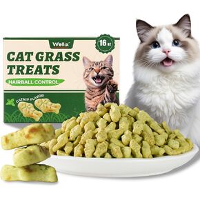 450g/16oz Cat Grass Treats,Crunchy Cat Treats 9 Packs (50g Each),Natural Cat Grass Sticks &Cat Grass Teeth Cleaning Treats for Cat Training Rewards