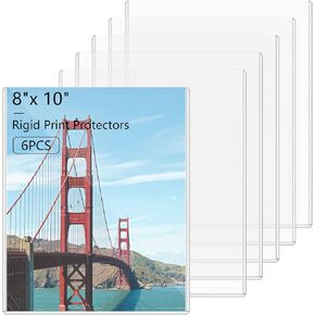 6PCS 8" x 10" Rigid Print Protectors Clear Hard Plastic Page Sheet Protectors Photo Holder Poster Plastic Sleeves for Arts, Prints, Autograph Pictures, Photographs, Birth Certificate Protector