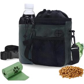 Treat Pouches for Pet Training, Tactical Training Treat Pouch Drawstring with Belt Leash Clip & Poop Bag Dispenser for Waist, Double Holes, Three Compartments, 2 Ways to Wear