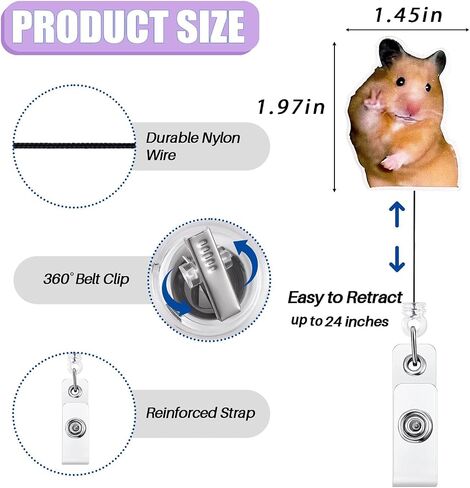 Funny Hamster Badge Reel Holder Retractable for Nurse Nursing RN Doctor Medical Personnel & Teacher | Nurse Gifts Cute Animal ID Name Badge Reel with Alligator Clip & 24" Durable Nylon Cord | Acrylic in Saudi Arabia