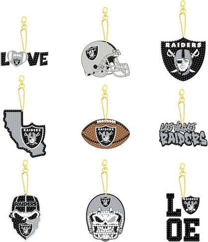 9 PCS Football Diamond Painting مجموعات مفاتيح ، DIY Craft 5D سلاسل مفاتيح فن الماس المزدوج على الوجهين لـ Lasvegas للبالغين in Kuwait