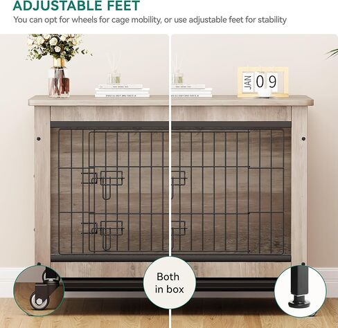 DWVO Dog Crate Furniture مع عجلات ، 27 بوصة من بيت الكلب الداخلي مع وسادة ، طاولة نهاية قفص الكلب مع صينية ، قفص الكلب مع الأبواب المزدوجة للكلب الصغير (رمادي) in Kuwait