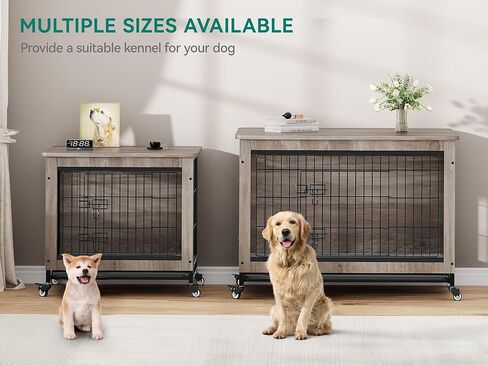 DWVO Dog Crate Furniture مع عجلات ، 27 بوصة من بيت الكلب الداخلي مع وسادة ، طاولة نهاية قفص الكلب مع صينية ، قفص الكلب مع الأبواب المزدوجة للكلب الصغير (رمادي) in Kuwait