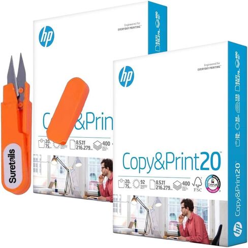 نسخ print20 ، ورقة نسخ متعددة الأغراض 4 رطل 8.5 × 11 بيضاء ، مجمعة مع Suretails التطريز مقص-مصمم للأداء الخالي من المربى ، 92 سطوع ، للطباعة اليومية ، 400 ورقة 2 عبوة in Kuwait