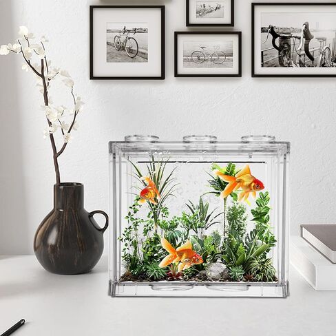 4PCS Plastic Small Betta Fish Tank, 0.6 Gallon Stackable Fish Bowl, Cube Fish Aquarium Tank for Shrimp, Turtle, Small Crab (Clear) in Kuwait