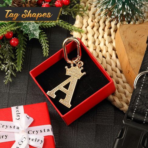 Tallew Dog Pet ID Tag, Letter Shapes Dog Collar Charm Name Tags Pet Personalized Dog Tag with Bling Rhinestones for Most Anti Lost Collar for Christmas Birthday Party Daily Decorations Gift in Saudi Arabia