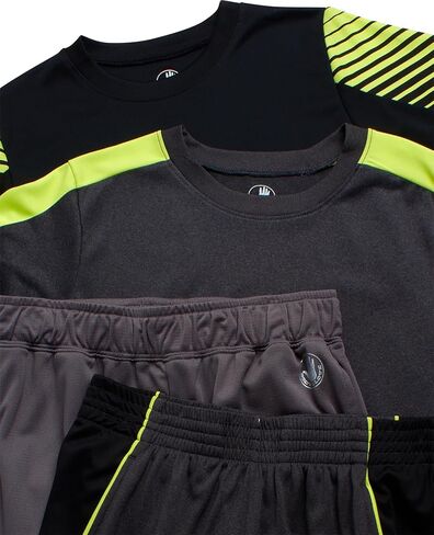 طقم سراويل رياضية للأولاد من Body Glove - تي شيرت بأكمام قصيرة مكون من 4 قطع، وسروال رياضي من الصوف، وشورت - مجموعة ملابس رياضية (4-14) in Kuwait