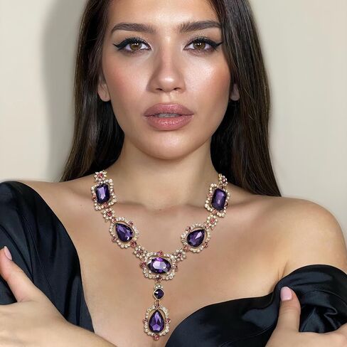 Flyonce Rhinestone Crystal Art Deco Costume Jewelry Bib Statement Chunky Collar Necklace for Women Girls in Saudi Arabia