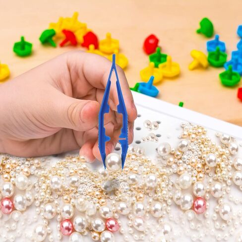 15 PCS ملقط بلاستيكي 4 بوصة من البلاستيك الخرز ملقط حرفة ملقط للخرز مجوهرات صنع الأطفال المصنوعة يدويًا DIY (5 ألوان) in Kuwait
