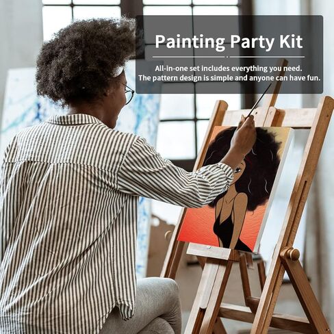 طقم الطلاء Vochic مسبقًا قماشًا لطلاءات الحفلات البالغة و SIP Party Supplies 8x10 Canvas Afro Queen 8 ألوان أكريليك ، 3 فرش in Kuwait