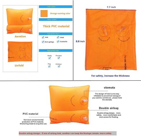 تعويم 1 زوج/2pcs نطاقات ذراع سباحة قابلة للنفخ الأكمام تعويم حلقات السباحة تطفو الأنبوب للأطفال للأطفال والبالغين (برتقالي) in Kuwait