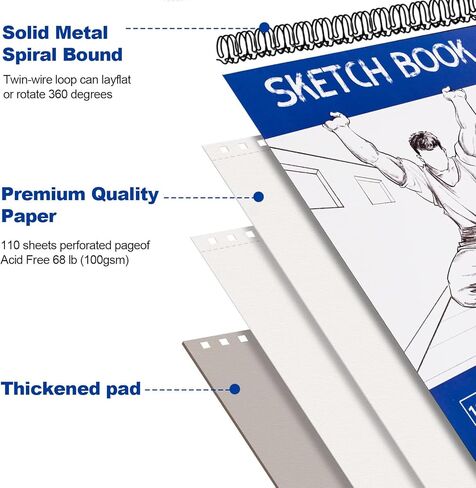 xxyoupin 9 × 12 بوصة كراسة رسم ، 110 ورقة (68 رطل/100gsm) منصة رسم ملوية علوية ، كراسة رسم فني خالية من الأحماض للرسم الفني ، الطلاء ، الكتابة على الورق (1Pack in Kuwait