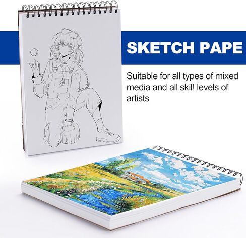 xxyoupin 9 × 12 بوصة كراسة رسم ، 110 ورقة (68 رطل/100gsm) منصة رسم ملوية علوية ، كراسة رسم فني خالية من الأحماض للرسم الفني ، الطلاء ، الكتابة على الورق (1Pack in Kuwait