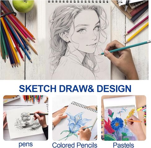 xxyoupin 9 × 12 بوصة كراسة رسم ، 110 ورقة (68 رطل/100gsm) منصة رسم ملوية علوية ، كراسة رسم فني خالية من الأحماض للرسم الفني ، الطلاء ، الكتابة على الورق (1Pack in Kuwait