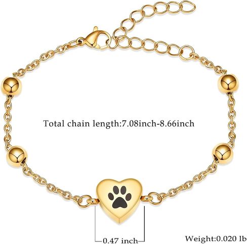 zeqingjw Pet Paw Urn Bracelet for Ashes Adjustable Heart Cremation Bracelet for Pets Ashes Stainless Steel Dog Cat Cremation Jewelry Memorial Keepsake Gift in Kuwait
