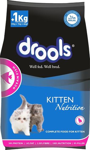 Drools Kitten Dry Cat Food Ocean Fish, 8.82lb (6.62lb + 2.21lb Free) – Sardine, Mackerel, Omega Fatty Acids for Growth, Health, Skin, Coat & Urinary Health in Saudi Arabia