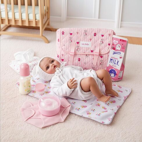 BABESIDE 10 Pcs Reborn Doll Accessories Set for 17-22 Inch Dolls, Doll Feeding and Care Set, Including Doll Diaper Bag, Doll Diaper, Great for Children's Pretend Play(Dolls not Included) in Kuwait