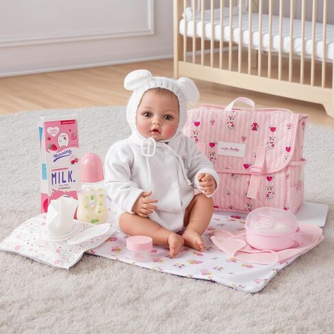 BABESIDE 10 Pcs Reborn Doll Accessories Set for 17-22 Inch Dolls, Doll Feeding and Care Set, Including Doll Diaper Bag, Doll Diaper, Great for Children's Pretend Play(Dolls not Included) in Kuwait