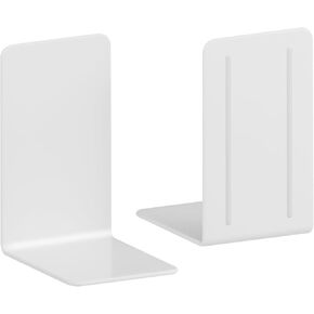 Acrimet Plastic Bookends for Bookcases, Shelves and Desktop, Plastic Book Holders (White Color) (1 Pair)