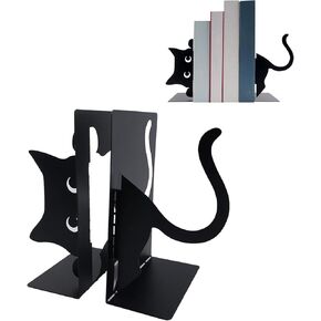 Framendino, Cat Book Ends Decorative Cute Holders Bookends Thickened for Shelves Bedroom Library Office Desktop Organizer (Black)