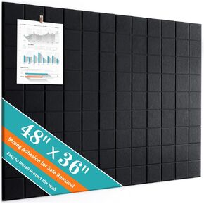 Large Cork Board, 12 Pack Felt Wall Tiles with Safe Removable Adhesive, Bulletin Board for Office, Pin Tack Corkboard for Quilting Design & Dart Wall Protector 48" x 36" - Black