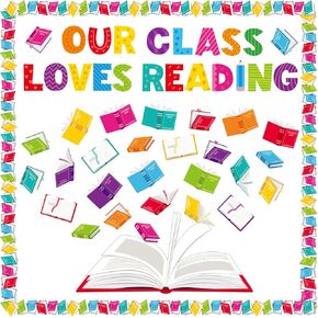 Reading Bulletin Board Decorations Set Classroom Colorful Books Bulletin Board Borders Cutouts Our Class Loves Reading Decor for Welcome Back Preschool Primary Party Door Wall Library