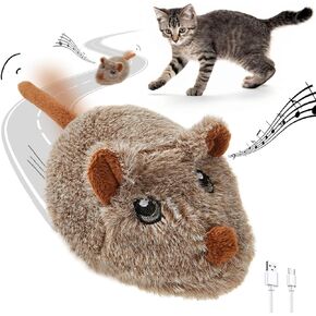 Cat Toys Squeaky Rechargeable Moving Mouse with Dynamic Magic Tail, Automatic Self Play Mouse Interactive Cat Toy for Indoor Cats, Kitten's Electric Multi-Mode Activated Mouse Toy (Brown)