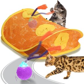 Interactive Cat Toys Ball Fast Rolling in Pouch, Touch Activated Hide and Seek Toy, Moving Cat Ball with Tail, Real Mouse Squeaky, Automatic Cat Toys for Indoor Cats/Kittens