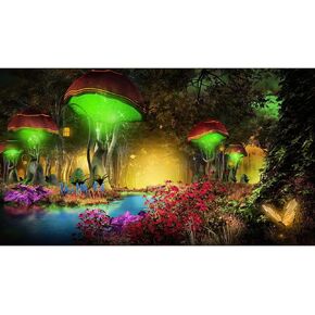 Fantasy Forest Aquarium Background Magic Mushrooms Glow at Night Fairy Tale Terrarium Background Leaves Butterfly Aquarium Backdrop Fish Tank Background Wallpaper Decor Vinyl 24x12in