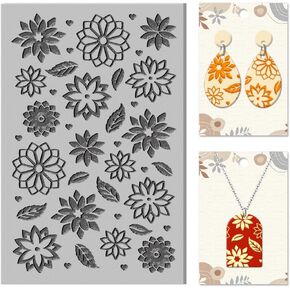 CHGCRAFT Dahlia Polymer Clay Texture Sheets Clay Texture Leaves Flowers Rubber Clay Texture Mat Modeling Pad Texture Sheets for Polymer Clay Making Earrings Jewelry