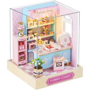 مجموعة DIY DOLLHOUSE المصغرة مع الأثاث وأضواء LED ، منزل مصغرة مصغرة مصغرة يدويًا مع غطاء الغبار ، دمية DIY مع تعليمات اللغة الإنجليزية (حلوى لذيذة)