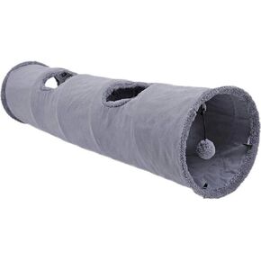 Collapsible Cat Tunnel, Durable Suede Pet Toys Play Tunnel with Ball and Hole, for Cats, Rabbits, Kittens, Puppy and Small Pets (Grey 51x12inch)