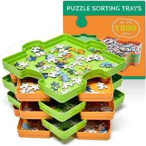 6 Pcs Stackable Puzzle Sorting Trays Puzzle Set Shaped Trays, Stores to 100 300 500 1000 2000 Jigsaw Puzzle Pieces Must-Have Saver Kit for Puzzle Lovers