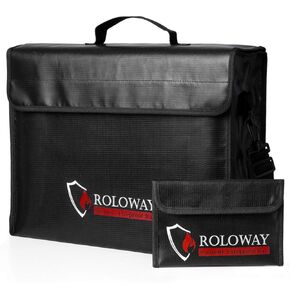 ROLOWAY Large (17 x 12 x 5.8 inches) Fireproof Bag with Money Bag, Water Resistant Fireproof Document Bag Safe for Documents and Valuables Storage